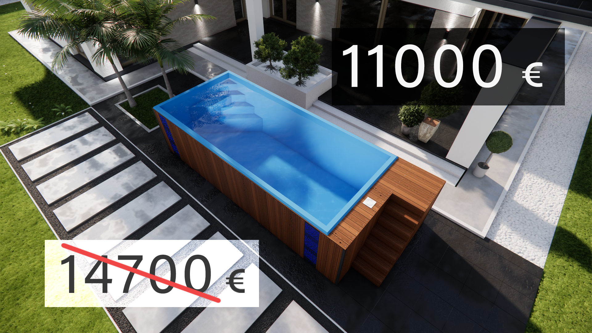 bas sale blue eur Freistehender GFK Pool "Nightfall Blau 7,06 x 2,68 x 1,6 m Rabattangebot" – Bild 1